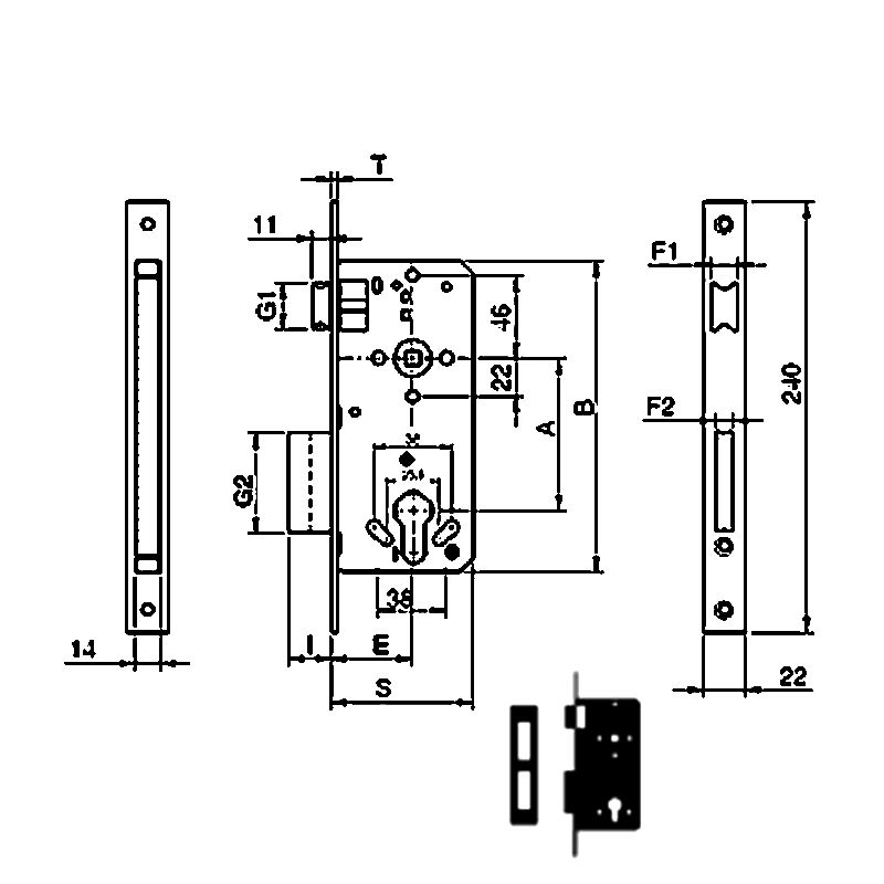 AFM Mortise lock for wooden door, 2 Throws, 45*85 mm, 54 mm Deadbolt, with cylinder and 5 computer keys, Satin Nickel - Image 4