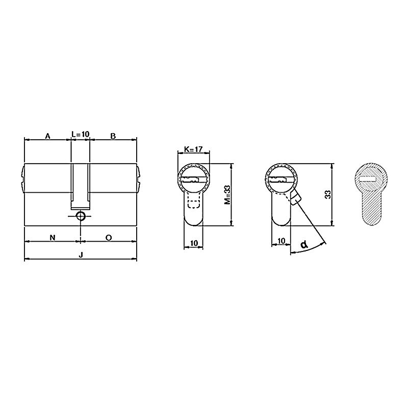 Ahram Euro Profile Cylinder 8 cm, 5 pins, Keys both ends, 5 Computer keys, Bright Brass - Image 3