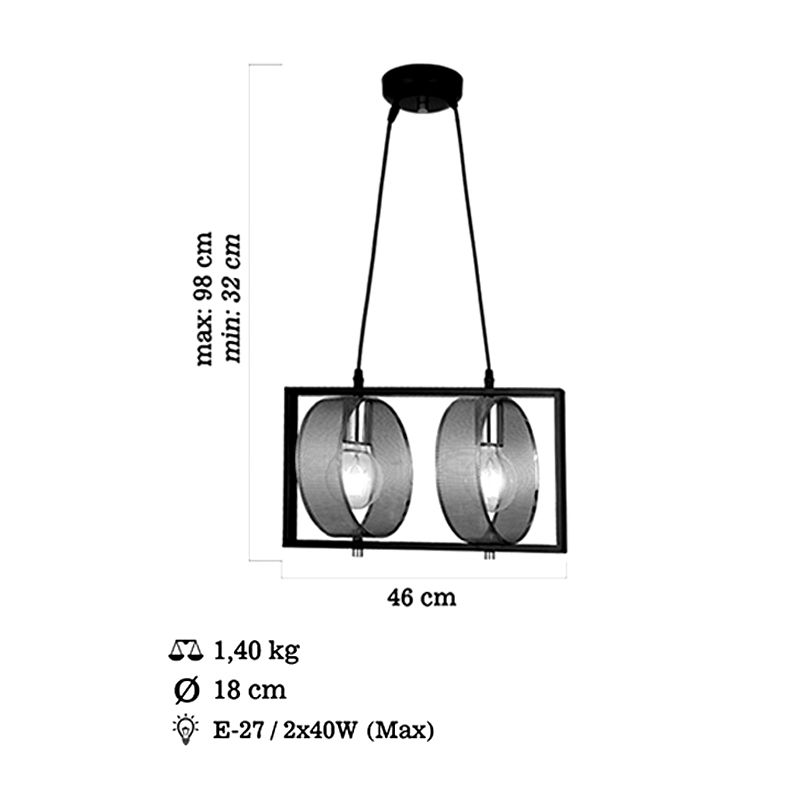 Modern Pendant Chandelier 2XE27 Black X Gold - Image 2