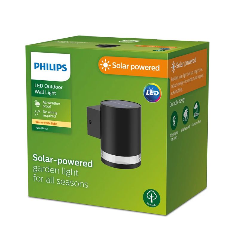 Philips - Fyce Wall Light 1.5W Outdoor luminaires 2700K Black, Sensor, Solar, Water Resistant - Image 2
