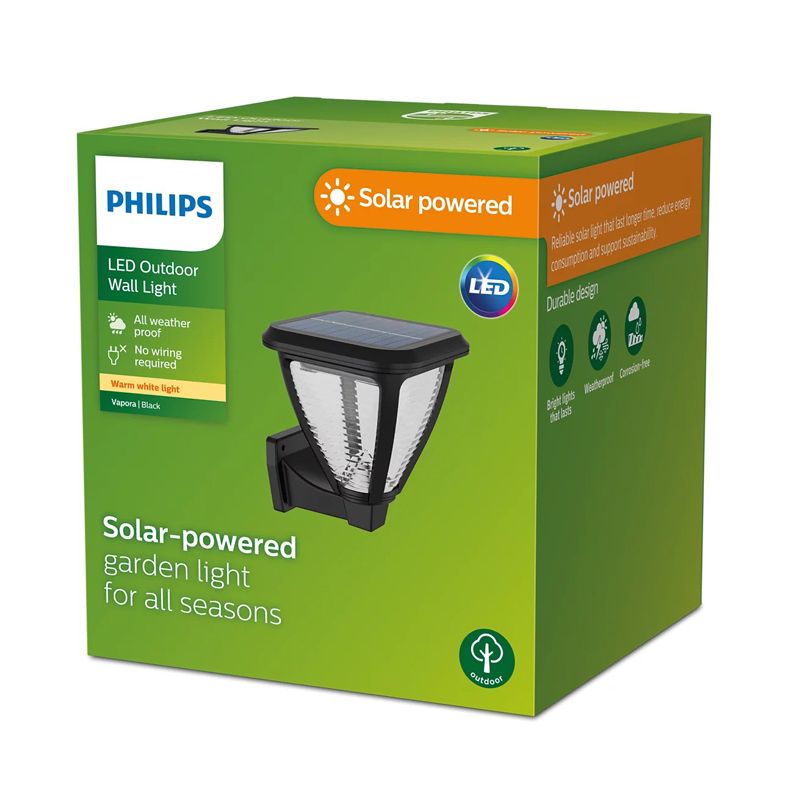 Philips - Vapora Wall Light 1.5W Outdoor luminaires 2700K Black, Square, Sensor, Solar, Water Resistant - Image 2
