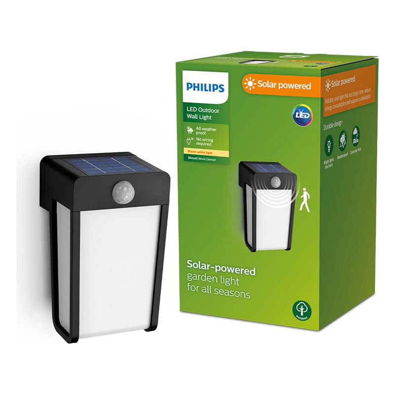 Philips Shroud wall light 2.3W Outdoor luminaires 2700K, Black X White, Motion Sensor, Solar, IP44 Weatherproof - Image 2