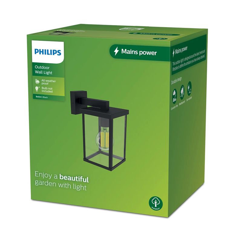 Philips Bellini Outdoor Wall Light 25W E27 No-bulb, Black, IP44 Weatherproof - Image 2