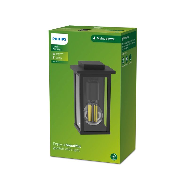 Philips Mirth Outdoor Wall Light 25W, E27 No-bulb, Black , IP44 Weatherproof - Image 2