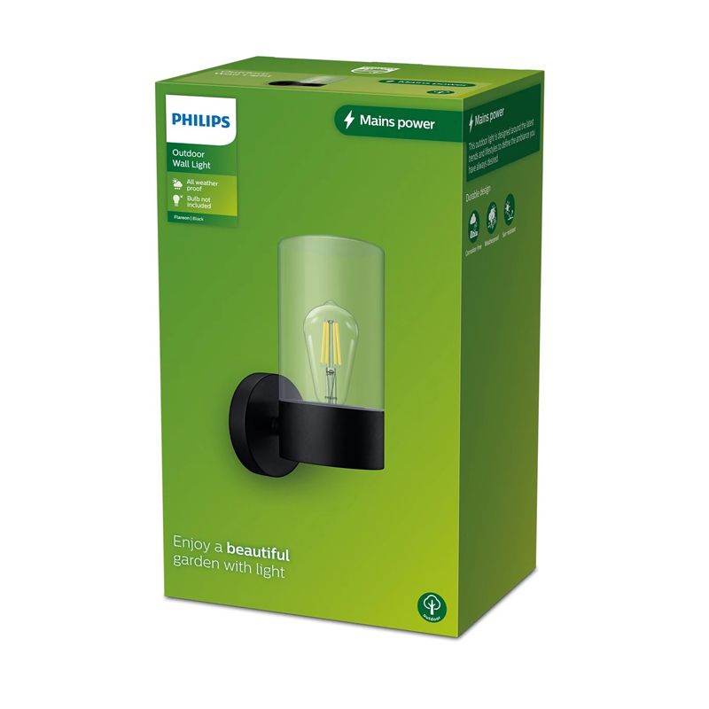 Philips Flareon Outdoor Wall Light 25W, E27 No-bulb, Black , IP44 Weatherproof - Image 2