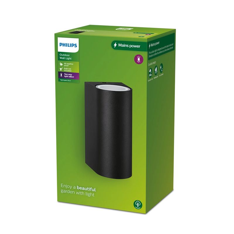 Philips Nightingale Outdoor Wall Light UP & Down 35W, 2 X GU10 No-bulb, Black , IP44 Weatherproof - Image 2