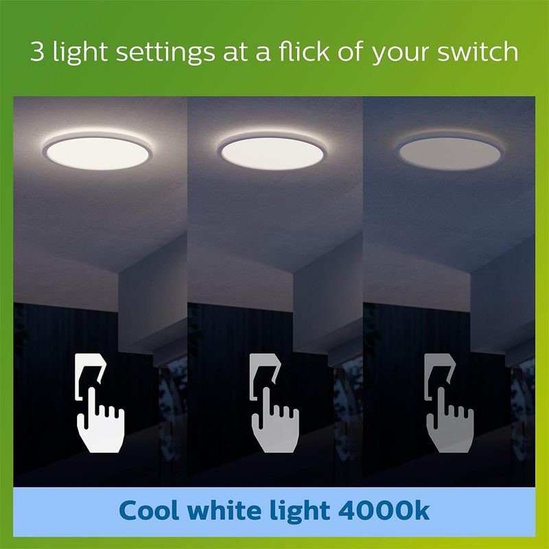 Philips - Outdoor Superslim Ceiling LED Light 15W 4000K SceneSwitch, Three light settings, IP54 Water Resistant, White - Image 4