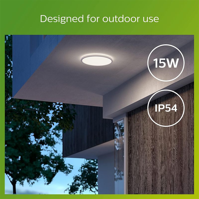 Philips - Outdoor Superslim Ceiling LED Light 15W 4000K SceneSwitch, Three light settings, IP54 Water Resistant, White - Image 3
