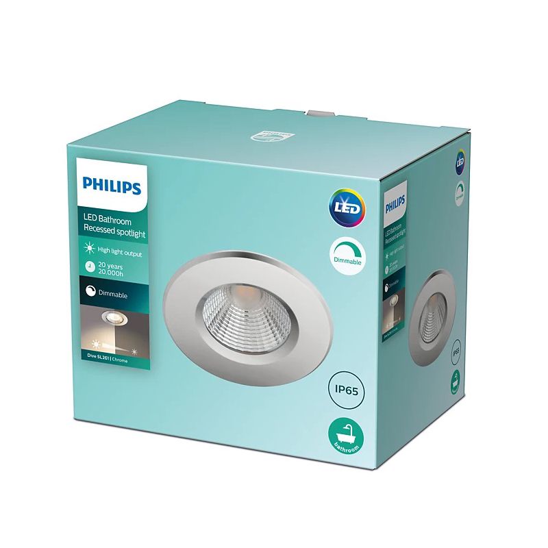 Philips Recessed spot light 7cm 5.5W warm 350 LM, Chrome -IP65 - Image 3