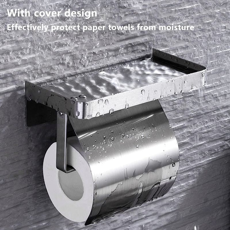 Stainless Steel Toilet Paper Roll Holder with Shelf Phone - Image 5