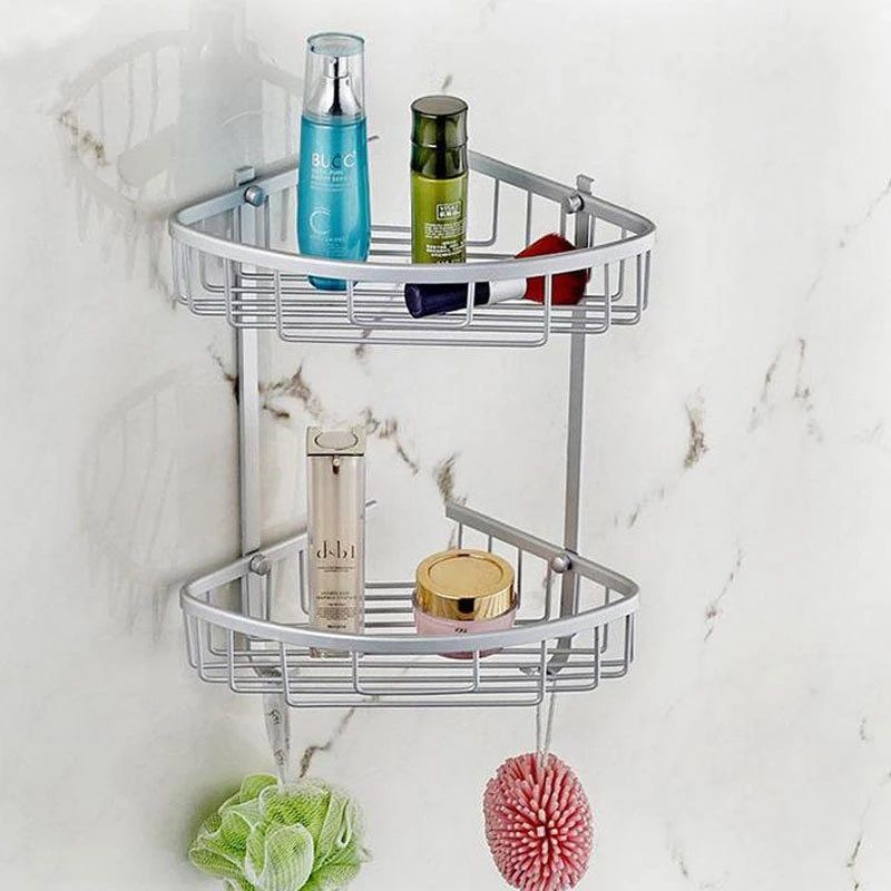 Stainless Steel Wall Mounted Double Corner Shower Basket for Bathroom, Polished Chrome - Image 2