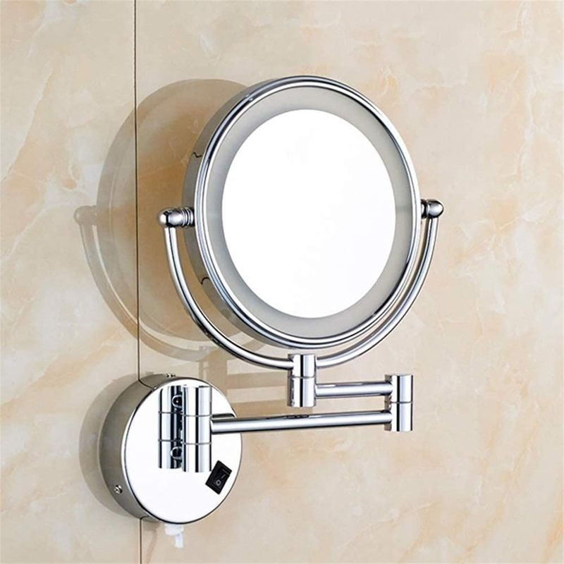 Magnifying Wall-mounted Makeup Mirror with Lighting, Chrome - Image 2