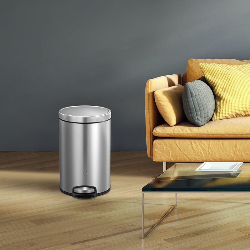 Round dustbin with stainless steel pedal 5L fingerprint resistant - Image 7
