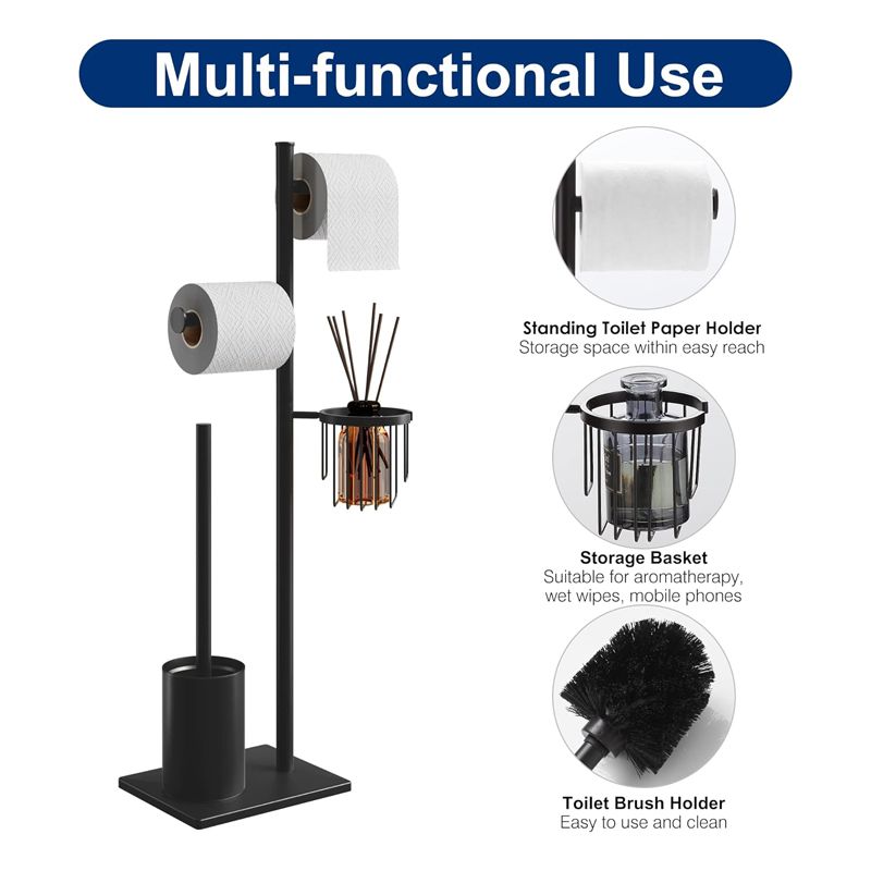 Multifunction Toilet Roll Holder and Toilet Brush Stand, Black - Image 3