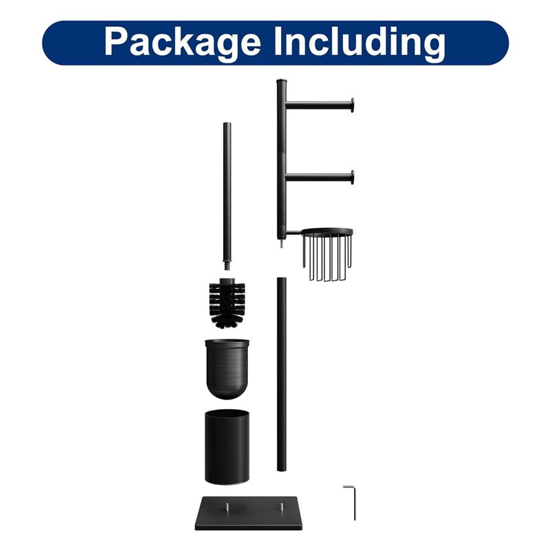 Multifunction Toilet Roll Holder and Toilet Brush Stand, Black - Image 5