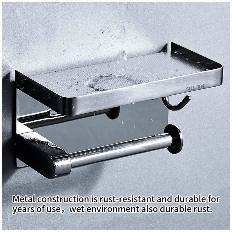 TYKER Toilet Paper Holder with Large Anti-Slip Phone Shelf and Multipurpose Holder.Stainless Steel - Image 5