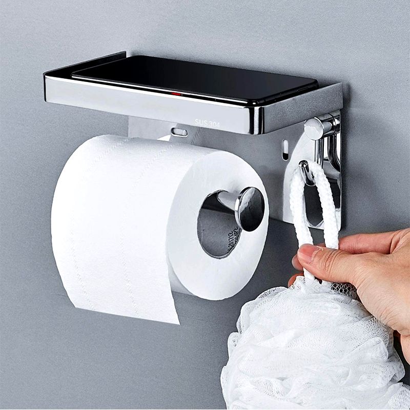 TYKER Toilet Paper Holder with Large Anti-Slip Phone Shelf and Multipurpose Holder.Stainless Steel - Image 4