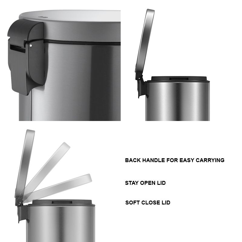 LUNA - pedal round dust bin 8L, stainless steel - Image 4