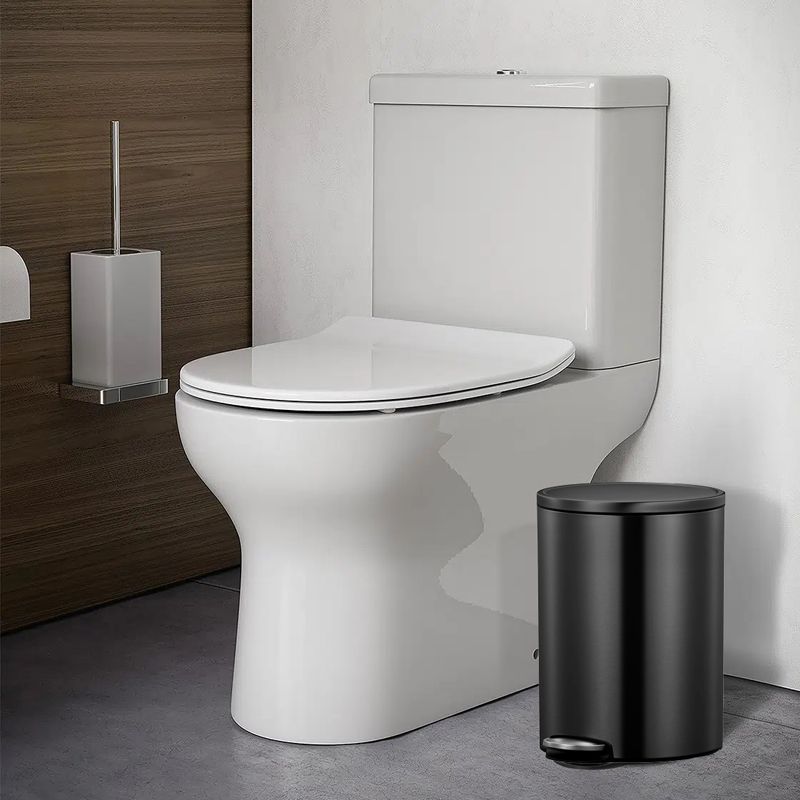 Sleek flat-topped round step bin with stainless steel pedal 12L, Black finish - Image 2