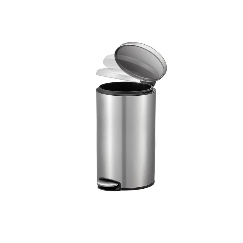 EKO 5L Trash Can with Lid and Removable Inner Basket, round , matt stainless steel - Image 2