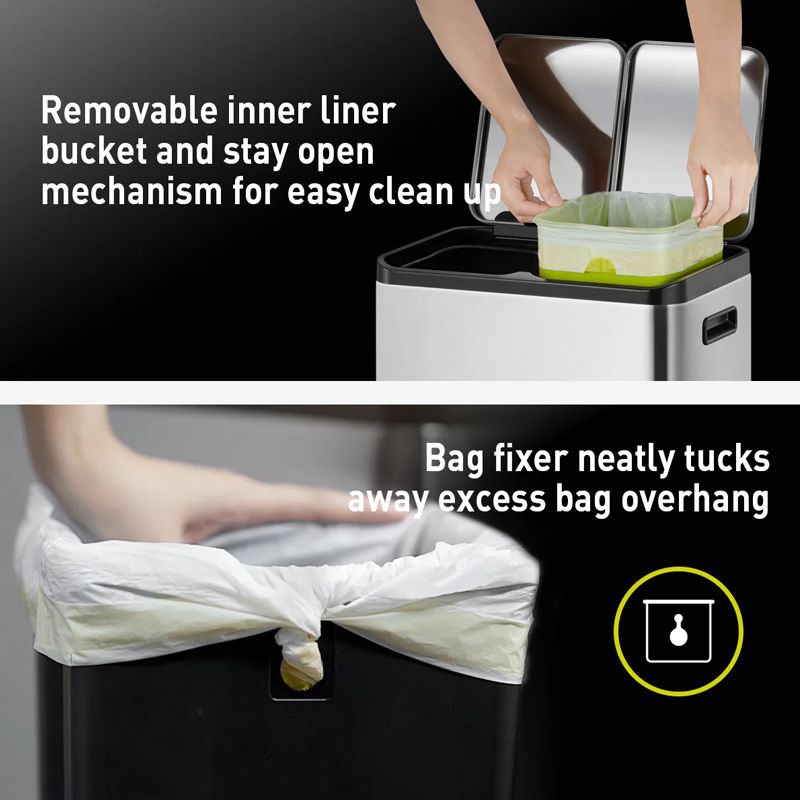 Ecocasa Recycling Pedal Bin 30L+30L Stainless Steel - Image 5