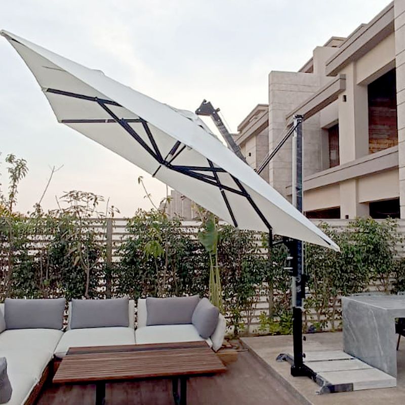 HANIMEX outdoor cantilever umbrella 3M with smooth opening/closing system & marble base, Black X off-white - Image 2