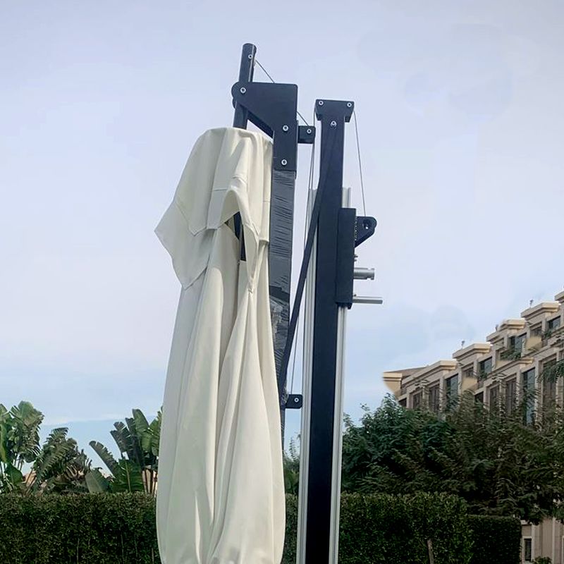 HANIMEX outdoor cantilever umbrella 3M with smooth opening/closing system & marble base, Black X off-white - Image 4
