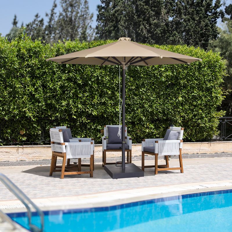 Central pole umprella round shape dia 3M for outdoor with base, Dark Grey x Off- White - Image 2