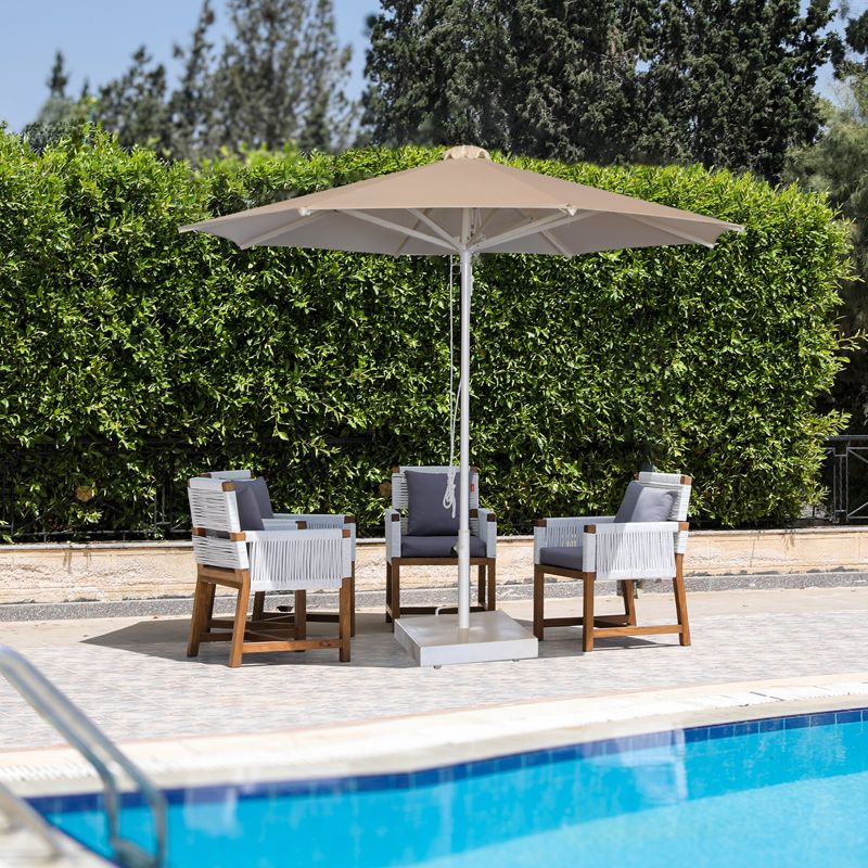 Central pole umprella round shape dia 3M for outdoor with base, White x Off- White - Image 2