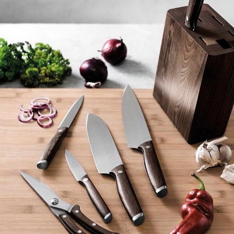 7-Pcs Stainless Steel Knives Set With Wooden Stand – Essentials - Image 3