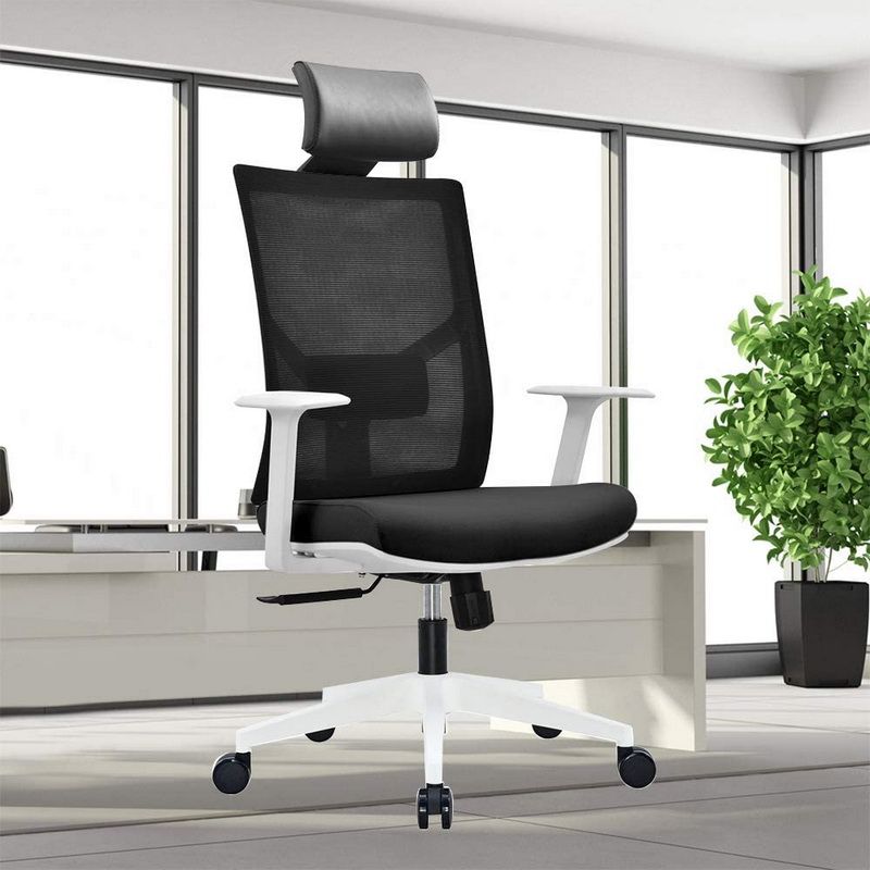Swivel Chair Office With 3D Armrest Tiltable - White X Black - Image 2
